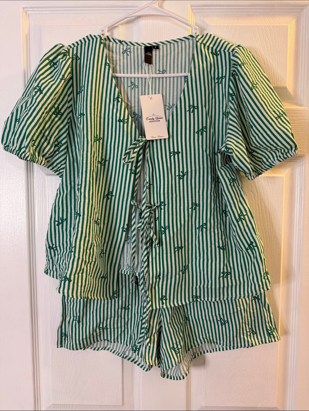 Green Striped Tie-Front 2 piece with Bows